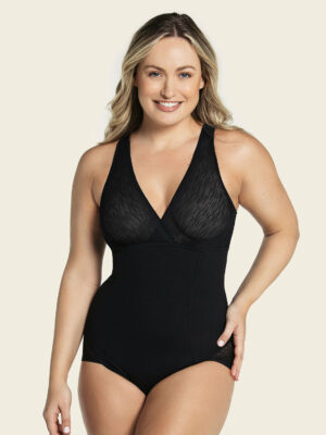 Sheer Stripe Detail Sculpting Bodysuit