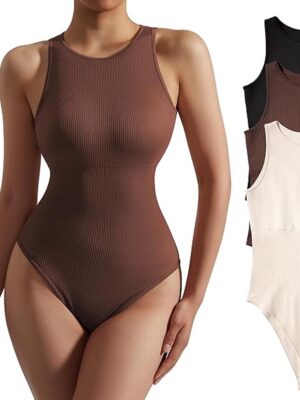 Ribbed Sleeveless Triangle Bodysuit