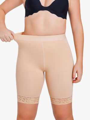 Seamless Lace Detail High-Waist Above Knee Shorts Control Panties