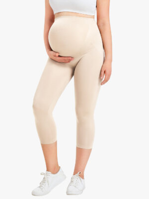 Seamless Maternity Capris Leggings Over Belly Support