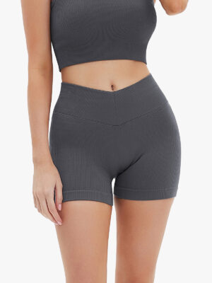 Ribbed Elastic Dipped Yoga Workout Shorts