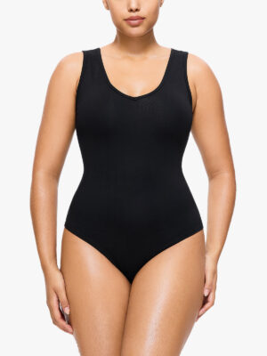 Deep V Neck Sleeveless T Shirt Tank Tops Shapewear Bodysuit