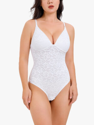 Lace Plunge Cutout Cami Thong Bodysuit