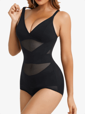 2 Pieces Firm Tummy Control Full Body Shaper Butt Lift Mesh Shapewear Bodysuit