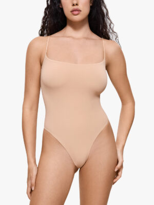 Seamless Crotch Opening Scoop Neck Thong Bodysuit