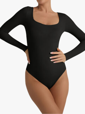 Ribbed Sculpting Crotch Opening Square Neck Thong Bodysuits