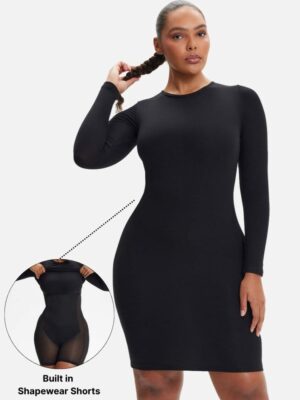 SecretSculpt Long Sleeve Above Knee Dress