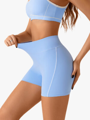 Seamless Contrast Piping High Waist Hip Lifting Yoga Sports Shorts