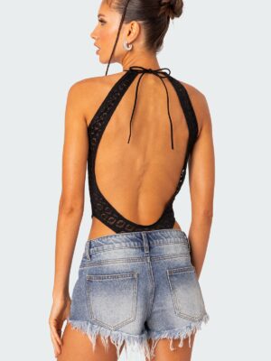Sheer Lace Open Back Bodysuit