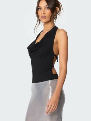 Backless Cowl Neck Bodysuit