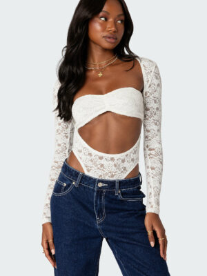 Zoey Sheer Lace Two Piece Bodysuit