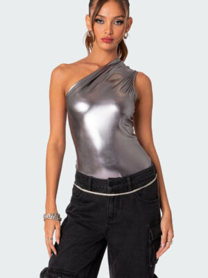 Feona Gathered Metallic Bodysuit