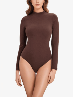Elastic Turtle Neck Bodysuit with Crotch Snap Button