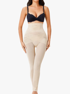Women's Full Length Lace Trim Stretch Breathable Shapewear Leggings
