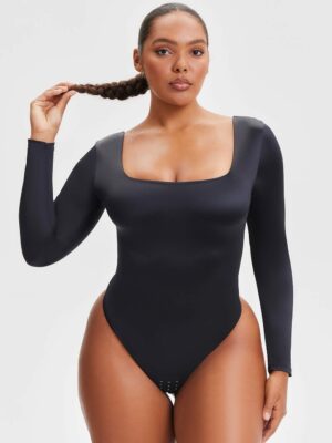 SatinSculpt Long Sleeve Bodysuit Thong