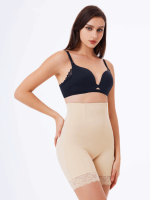 Seamless High Waist Tummy Control Lace Hem Thigh Slimmer Shorts Under Dress