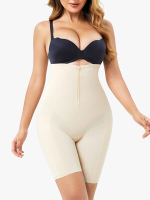 Tummy Control High Waist Thigh Slimmers Mesh And Knitted Fabric Inner Matching