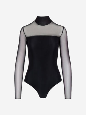 Chic Mesh Mockneck Long Sleeve Covered Bodysuit