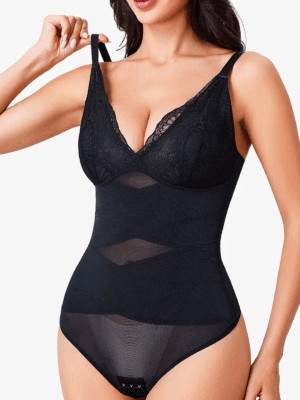 V-Neck Sexy Lace Sculpting Tummy Control Bodysuit