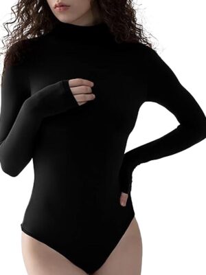 Fall/Winter Solid Color Slim-Fit Jumpsuit With Long Sleeves And High Neck