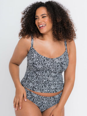 Curvy Kate Sundown Plunge Tankini Multiway Top Black Print
