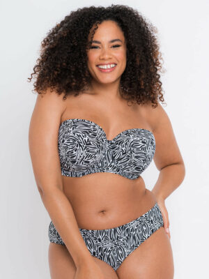 Curvy Kate Sundown Bandeau Strapless Multiway Bikini Top Black Print