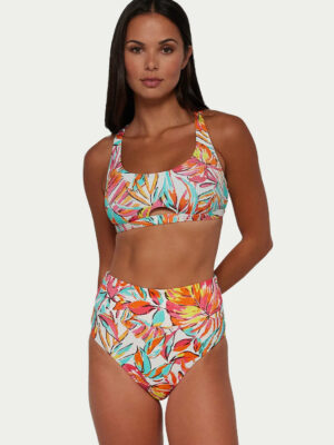 Printed Fold-Over High-Waist Bikini Bottom