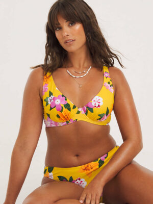 Figleaves Panama Plunge Bikini Top Yellow Floral