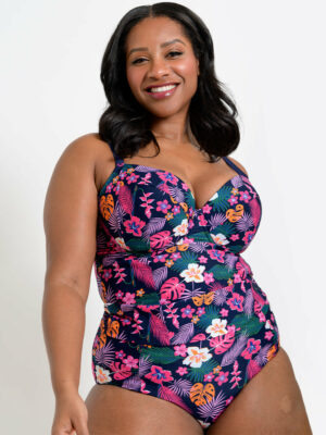 Flirtelle Hawaii Sands Padded Balcony Tankini Top Navy Print