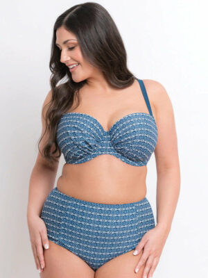 Flirtelle Malibu Marina Padded Balcony Bikini Top Navy Print