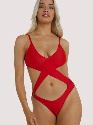 Red Wrap Cut Out Swimsuit
