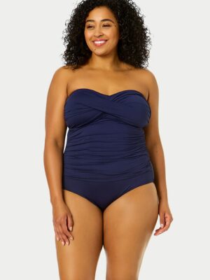 Plus Size Twist Front Shirred Bandeau One-Piece
