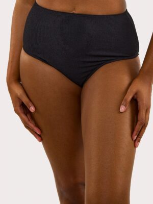Mila Black Textured High Waisted Bikini Bottom