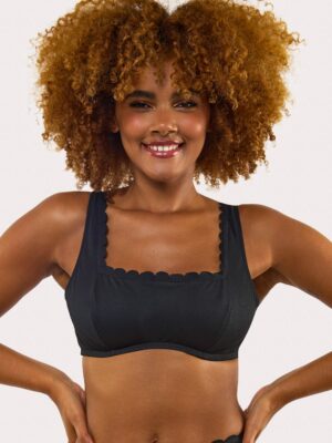 Sophia Mix & Match Fuller Bust Black Scallop Crop Bikini Top
