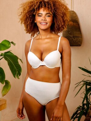 Zoe Fuller Bust Mix & Match White Floral Texture Padded Plunge Bikini Top