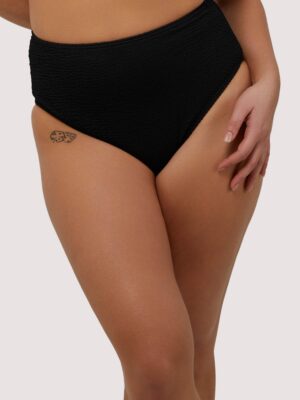 Black Textured High Waisted Bikini Bottom