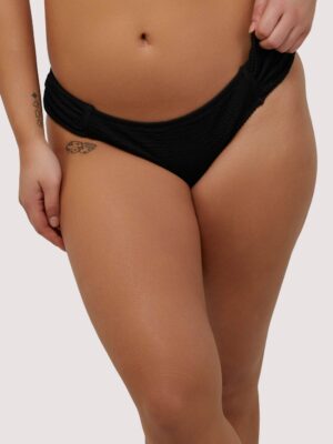 Black Textured Ruched Sides Bikini Bottom