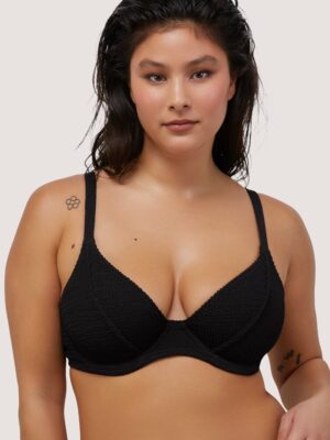 Black Textured Wired Plunge Bikini Top