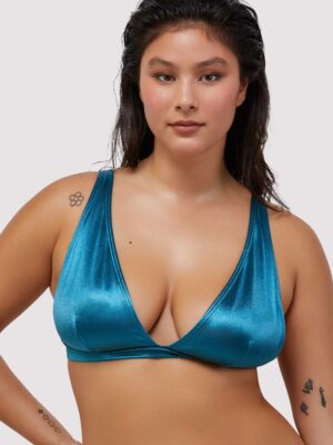 Blue Shine Non Wired Plunge Bikini Top Fuller Bust Exclusive